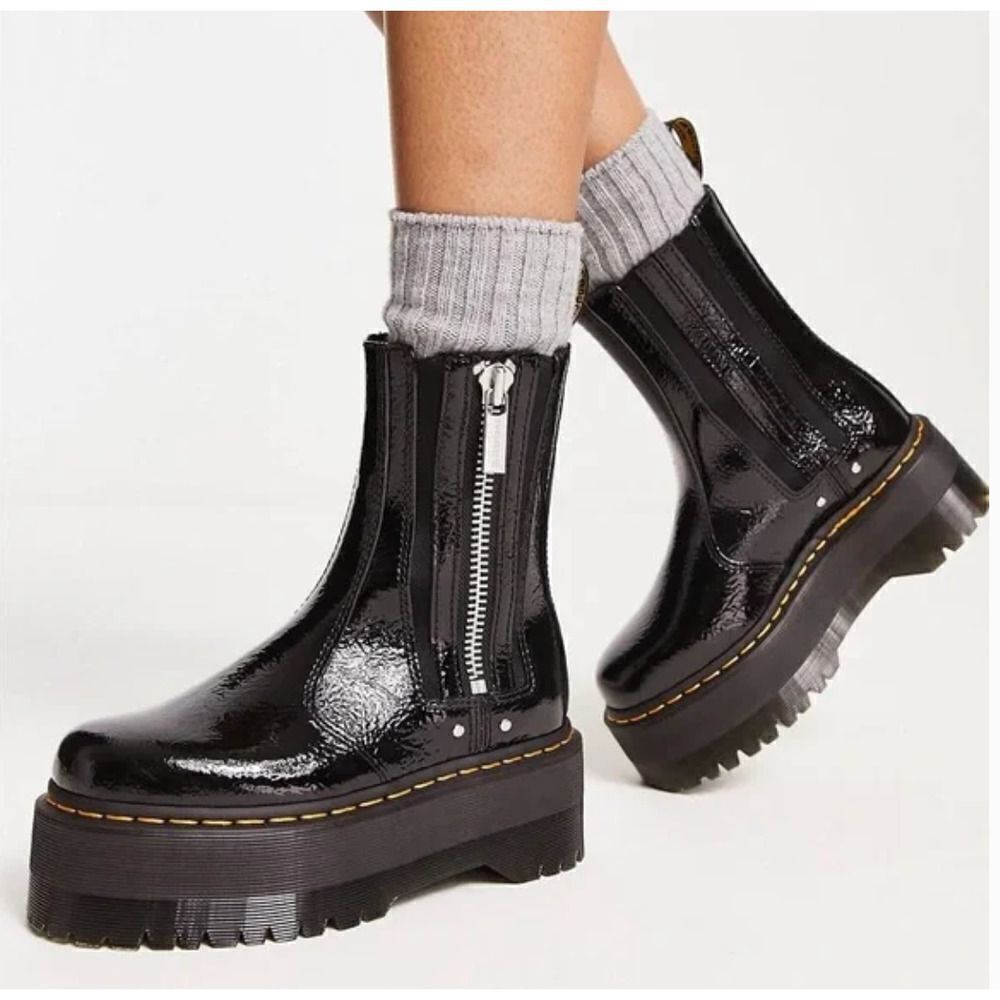 Dr. Martens Black Patent Leather Platform Chelsea Boots Womens 9 US New No Box